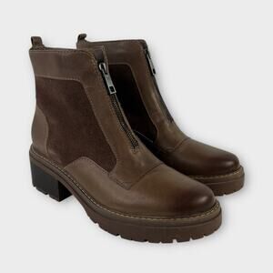 Naturalizer Jett Brown Leather Lug Sole Front Zip Ankle Bootie Size 12